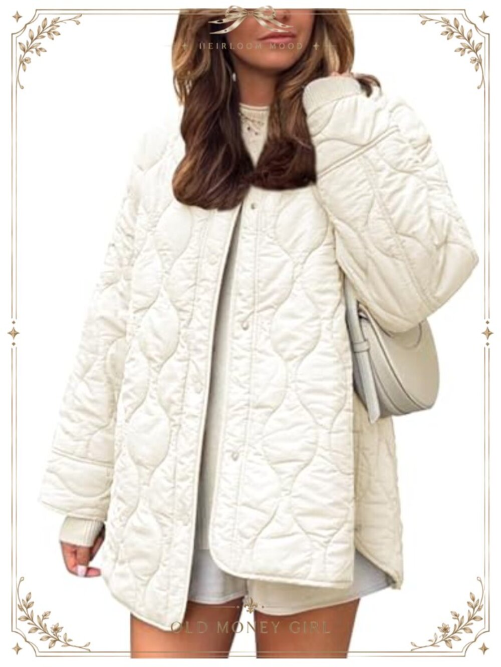 Oversized Quilted Lightweight Puffer Jacket Snap Button Collarless Coat